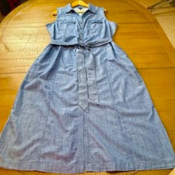 Talbots Chambray Denim Shirt Dress Sleeveless Button Front Belted Women’s 16 - Picture 10 of 11